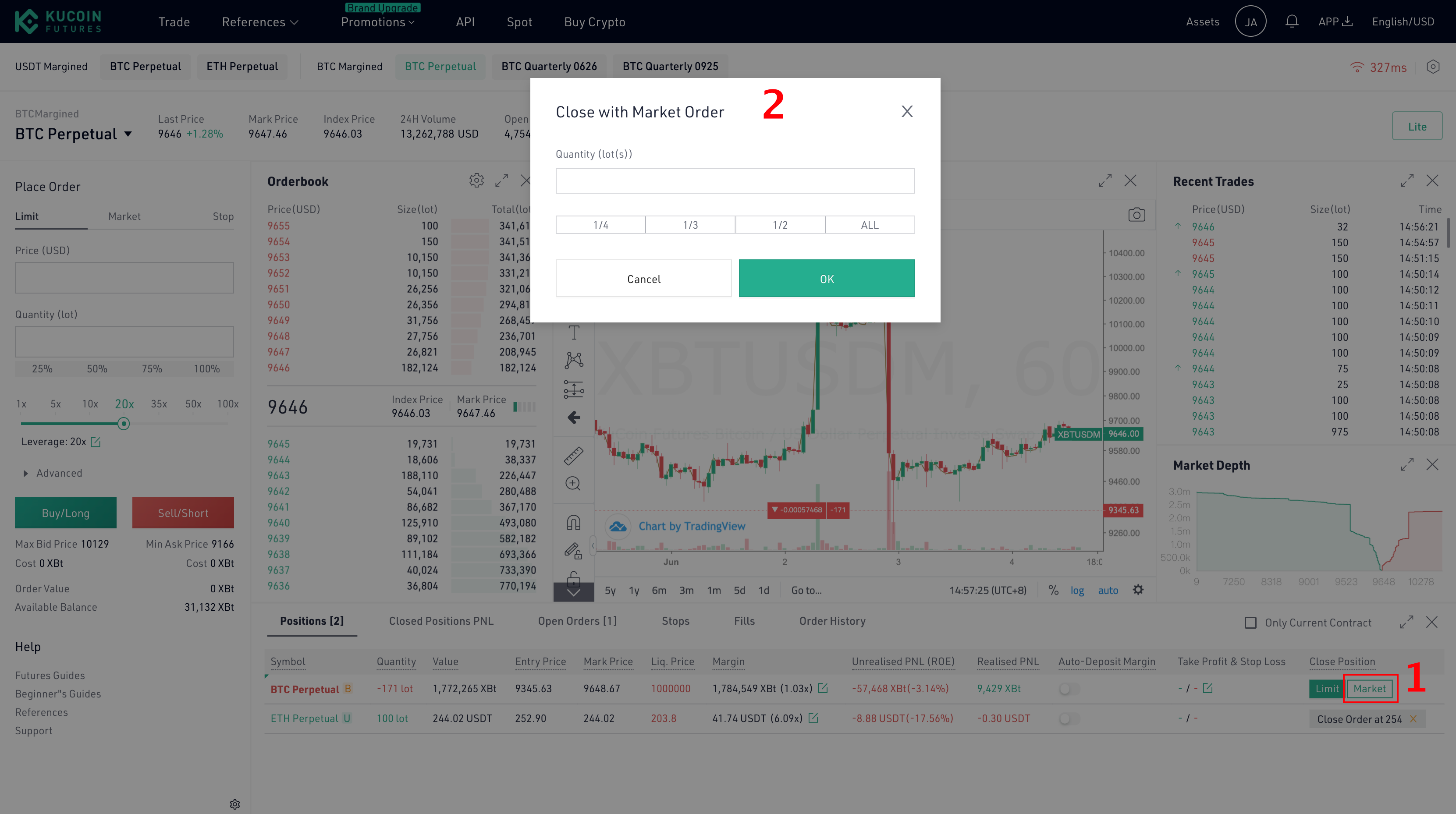 بستن پوزیشن با قیمت بازار Market