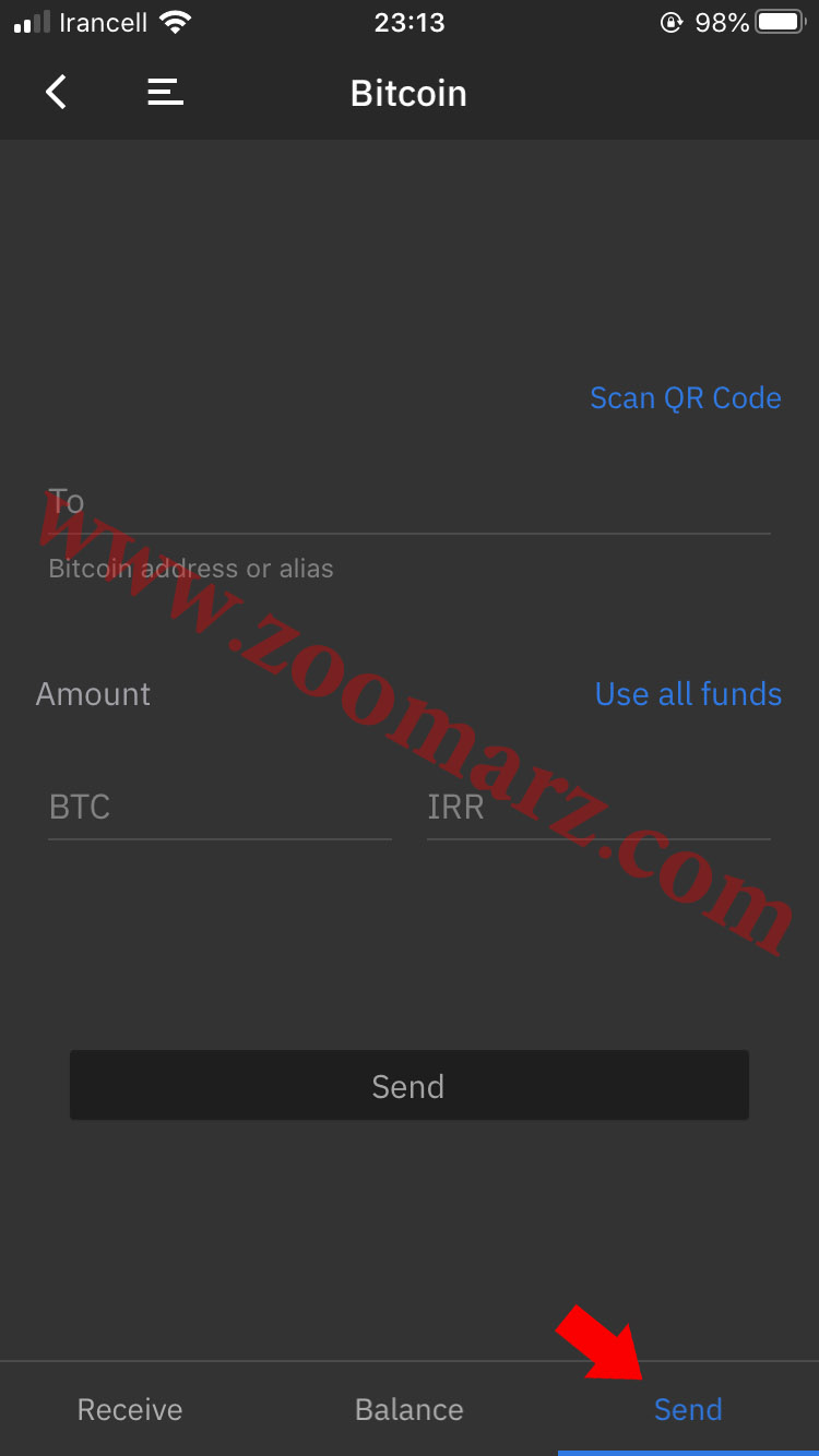در بخش Send نیز می توان برای دیگران بیت کوین ارسال کرد