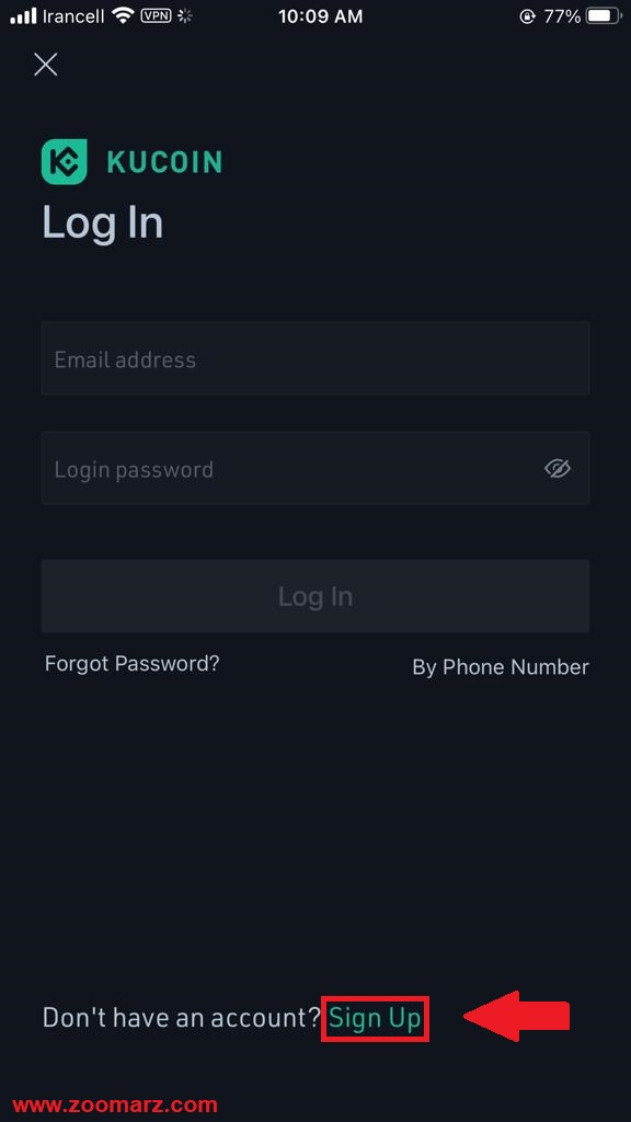 گزینه Sign Up موجود در پایین صفحه را لمس نمایید