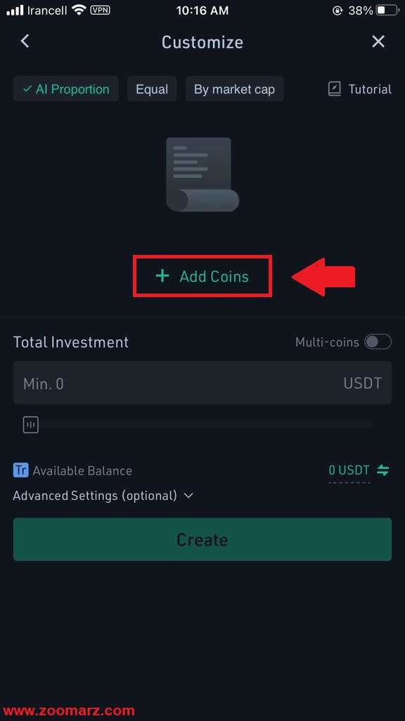 انتخاب گزینه Add Coins