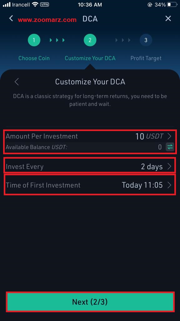 در فیلد Time of First Investment زمان انجام اولین معامله را نیز تعیین کنید