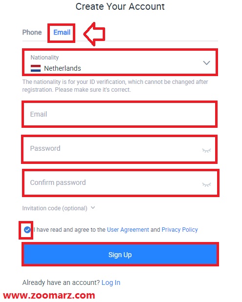 گزینه ثبت نام با استفاده از Email را انتخاب نمایید