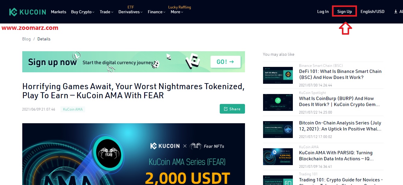 گزینه " Sign Up " را انتخاب کنید