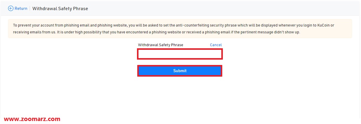 عبارت امنیتی برای برداشت انتخاب کنید