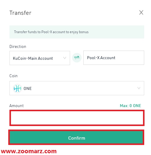 رمز ارز انتخابی خود را از حساب اصلی Main Account به حساب Pool-X انتقال دهید