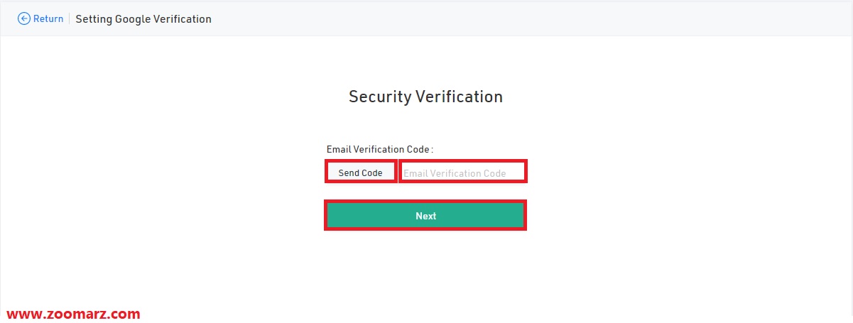 کد ارسال شده به ایمیل خود را در این قسمت وارد کنید. و روی Next کلیک کنید