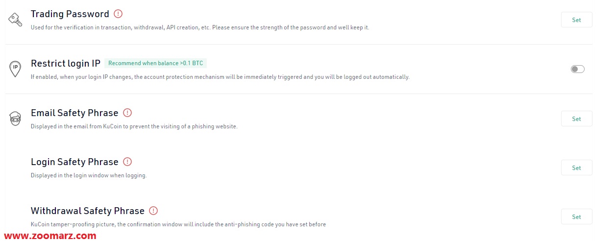 گزینه های دیگر قسمت Security Settings