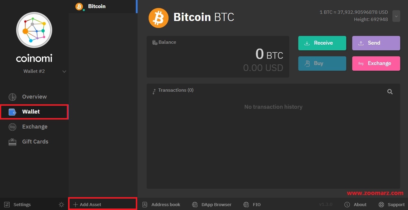برای اضافه کردن توکن ها و کوین های بیشتر به کیف پولتان با استفاده از قسمت Add Assets انجام دهید