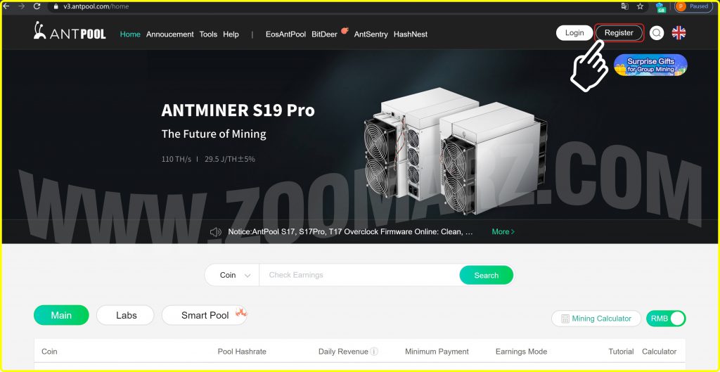 آموزش ثبت نام در استخر استخراج AntPool