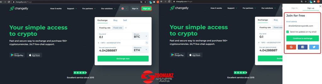 طریقه ثبت نام در صرافی changelly