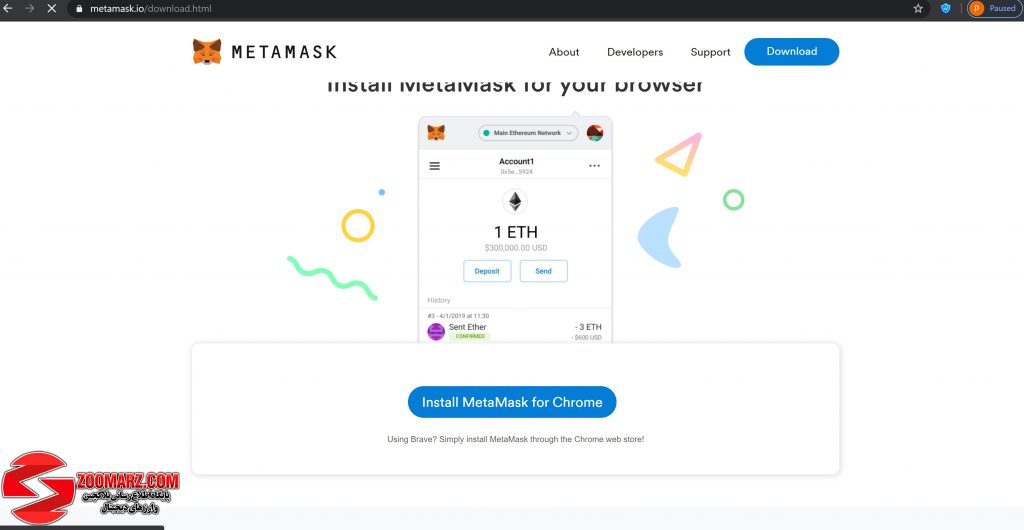 روی گزینه " Install Metamashk for chorome " کلیک کنید