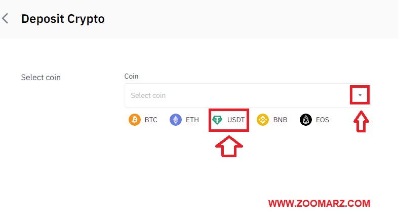 ارز مورد نظر خود را برای واریز انتخاب کنید