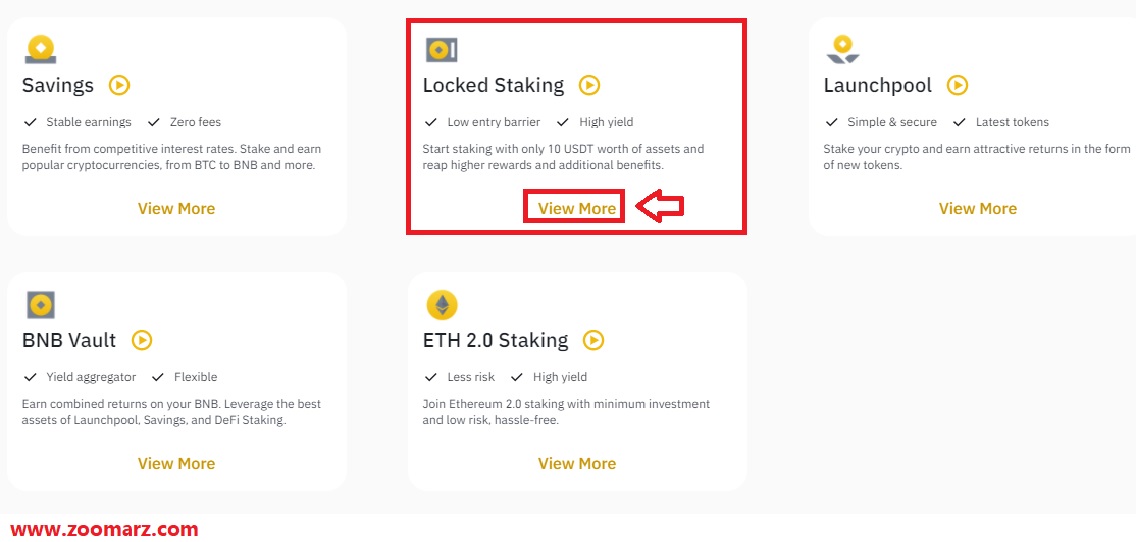 در گزینه Locked Staking بر روی View More کلیک کنید