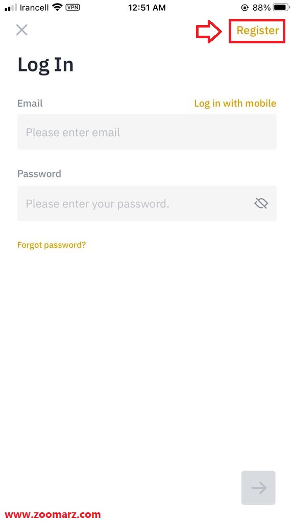 در اینجا گزینه " Register " را از بالای صفحه انتخاب نمایید