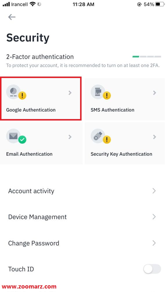 گزینه Google Authentication را انتخاب نمایید