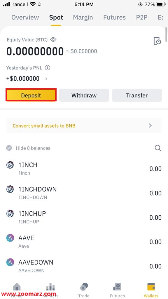 گزینه " Deposit " را انتخاب کنید