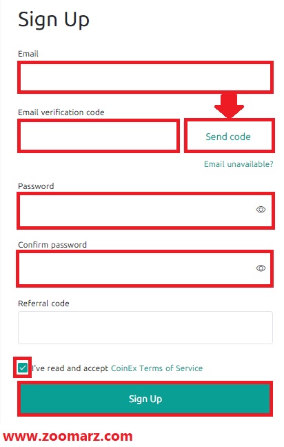 در صورت داشتن کد دعوت یا Referral code آن را در فیلد مربوطه وارد کنید
