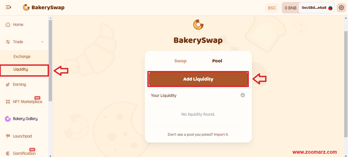 گزینه " Add Liquidity " را انتخاب کنید