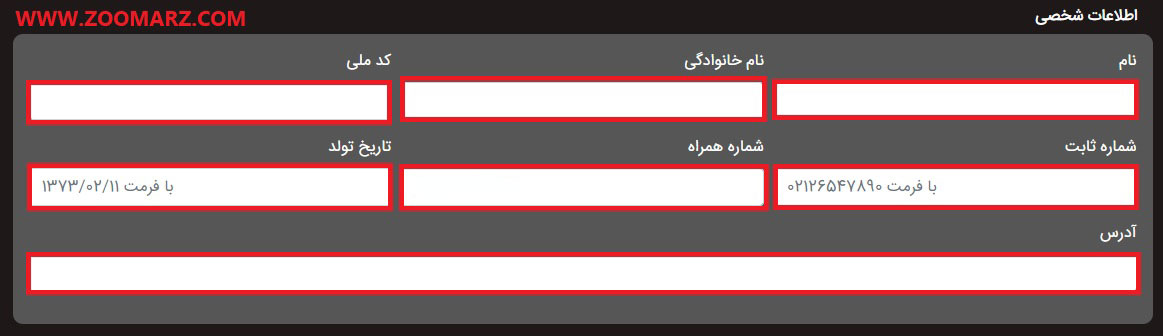 اطلاعات خود را به صورت دقیق وارد کنید