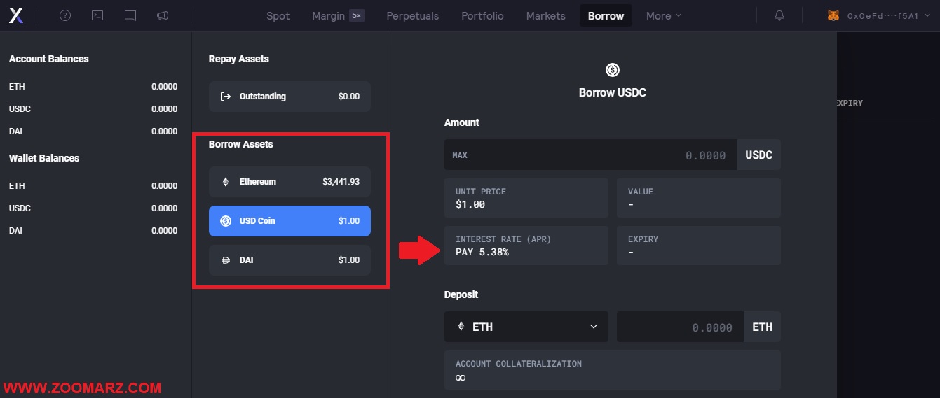 وام گیری Borrowing در صرافی dYdX
