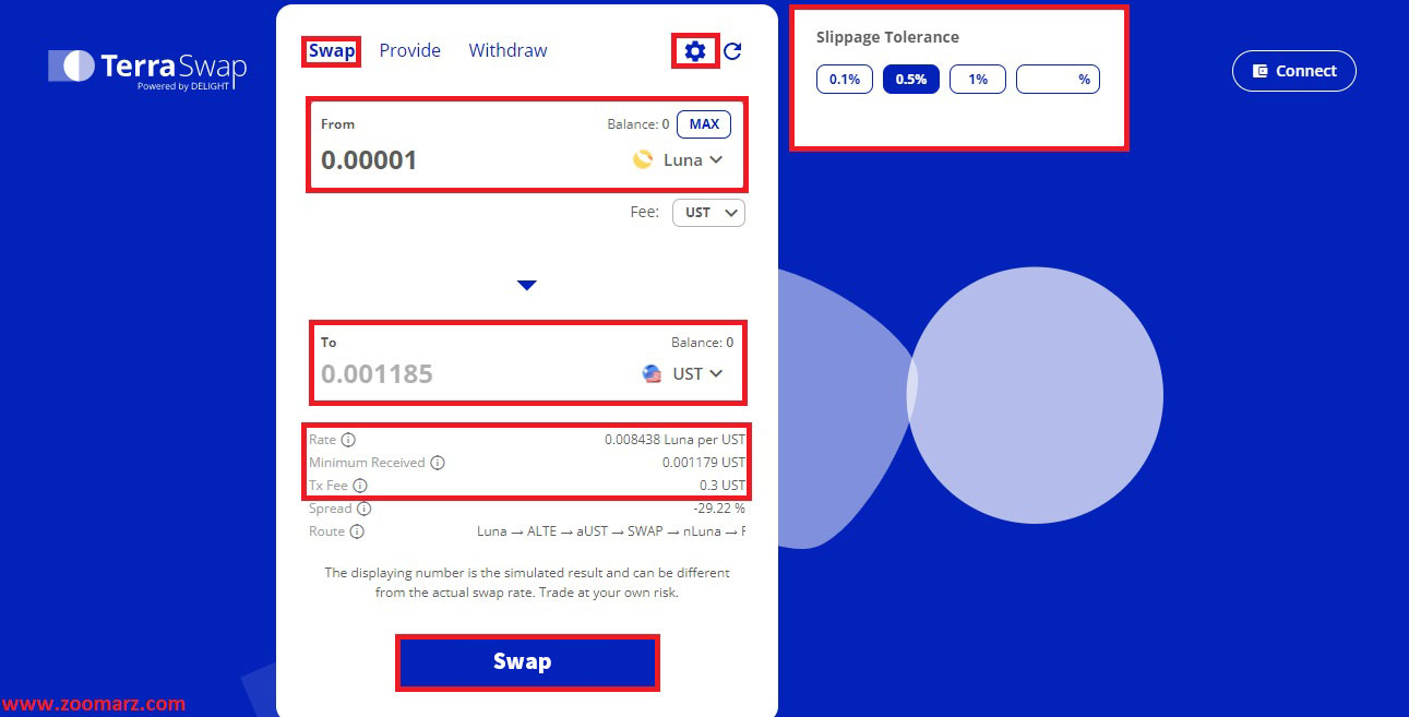نحوه سواپ Swap در صرافی تراسواپ TerraSwap