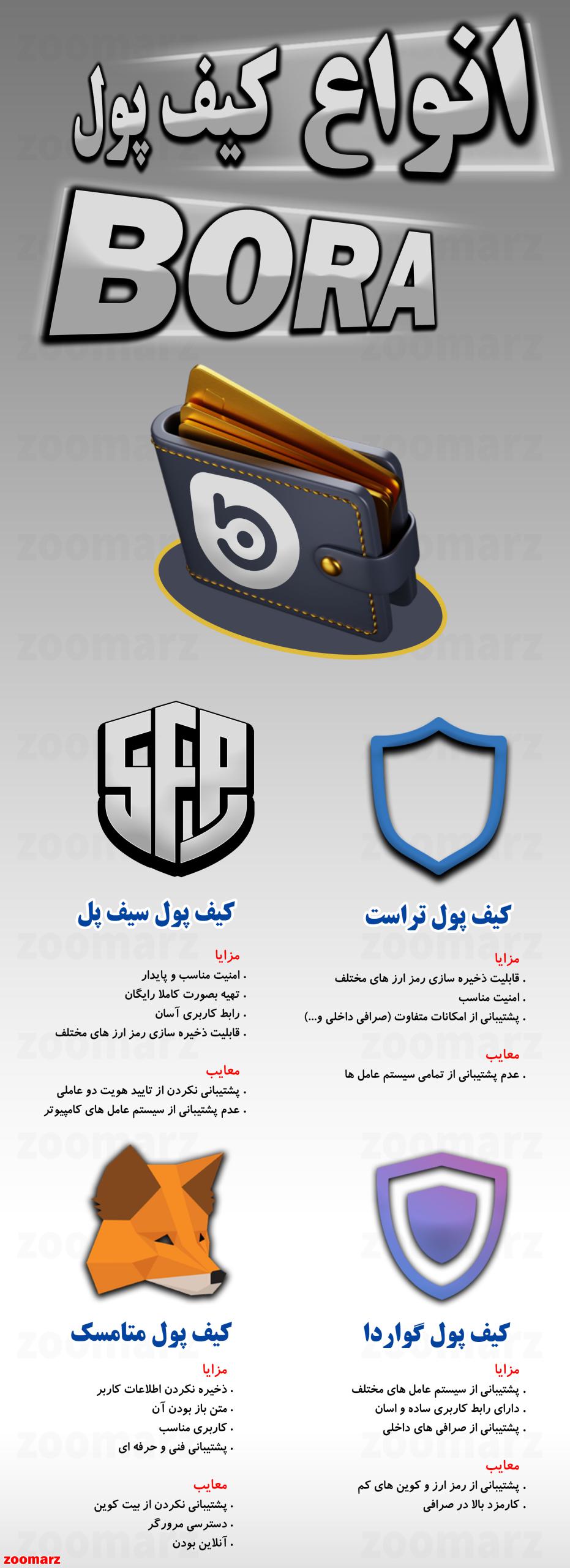 اینفوگرافیک کیف پول های ارز دیجیتال بورا bora
