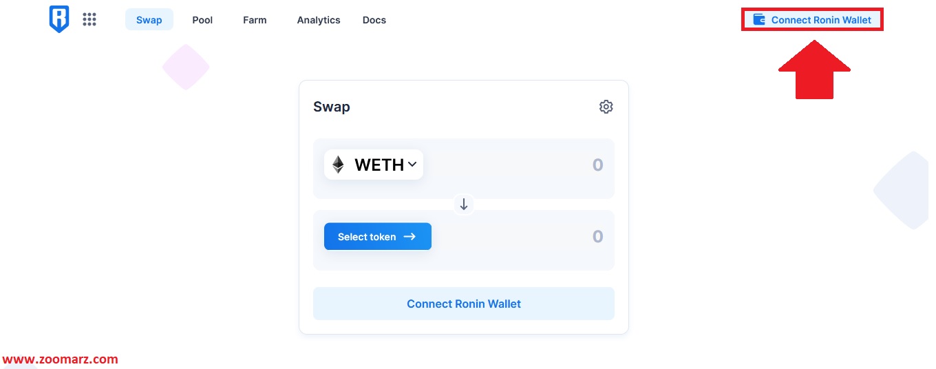 روی گزینه Connect Ronin Wallet کلیک کنید