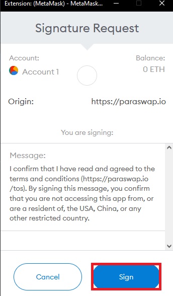 گزینه "Sign" را به منظور تایید پیام انتخاب کنید.