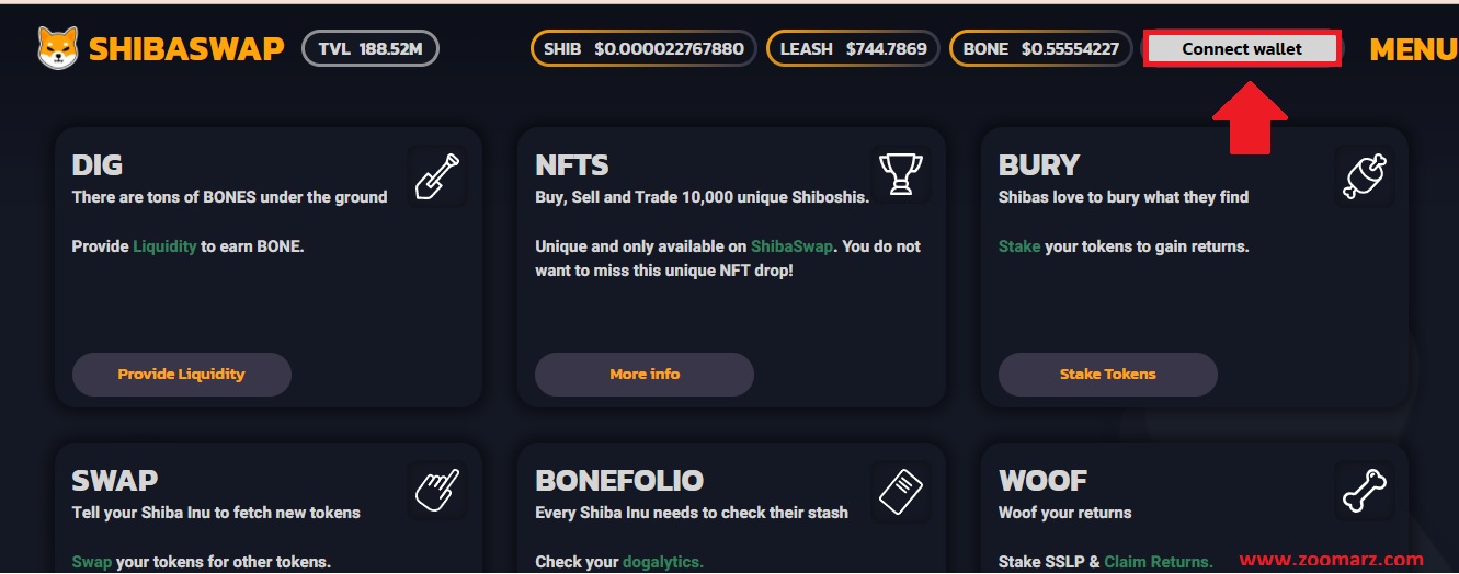 بر روی گزینه "Connect wallet" کلیک کنید.
