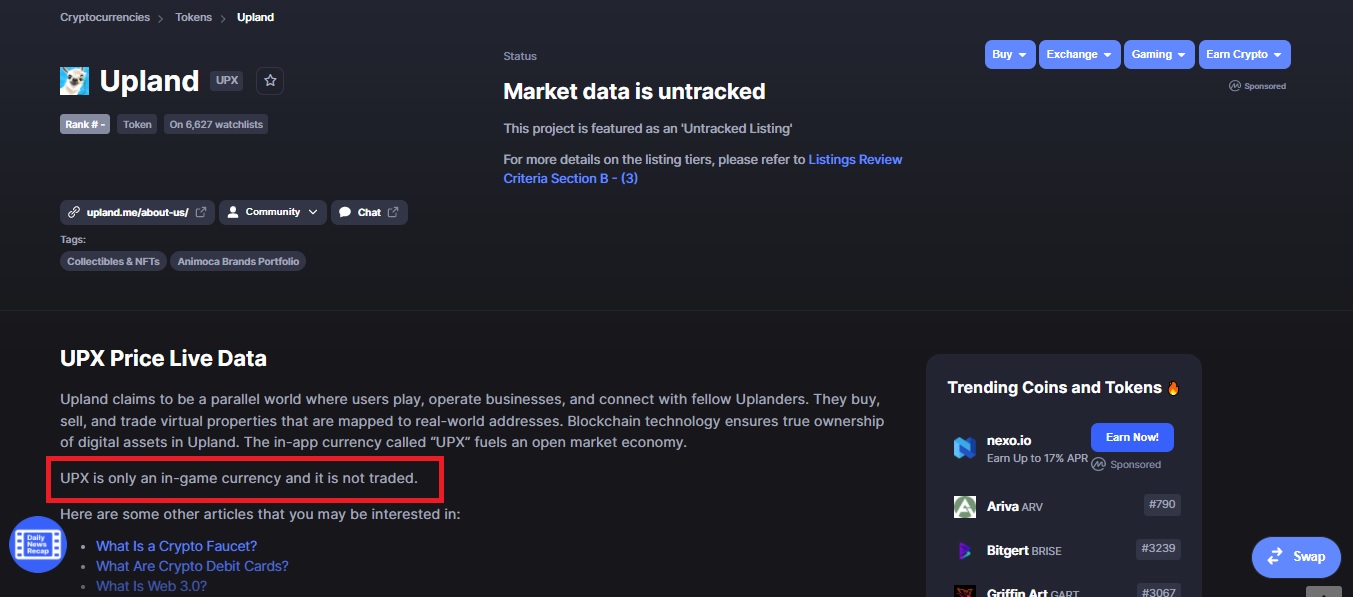 این بازی یک توکن اصلی با نام UPX دارد