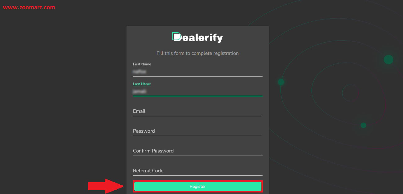 پس از تکمیل اطلاعات بر روی گزینه Register کلیک نمایید