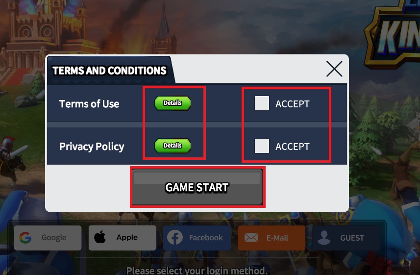 تیک های گزینه Accept را فعال کنید