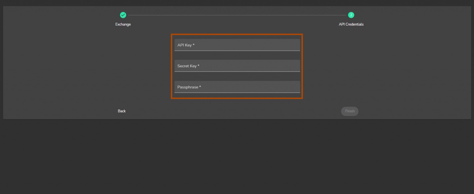 API Key، API Secret و Passphrase خود را وارد کنید