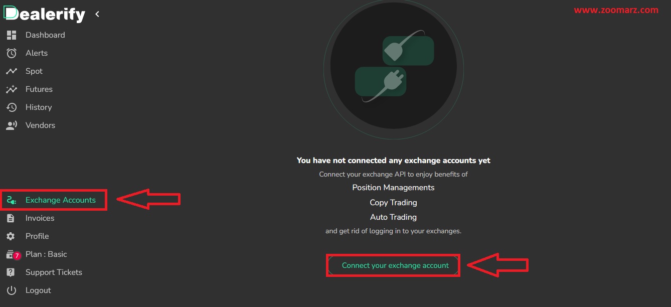 گزینه Connect your exchange account کلیک نمایید