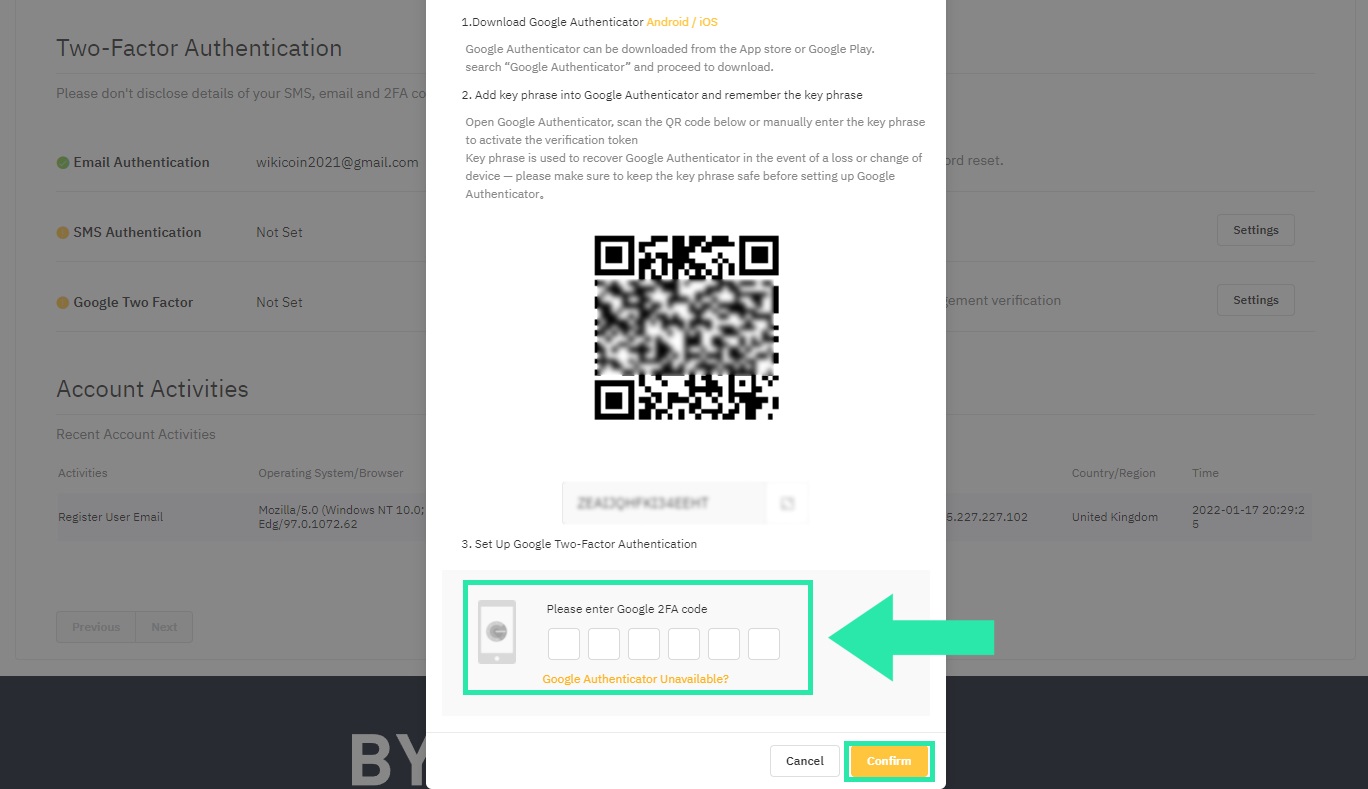 کد QR را از طریق اپلیکیشن Google Authenticator خود اسکن کنید