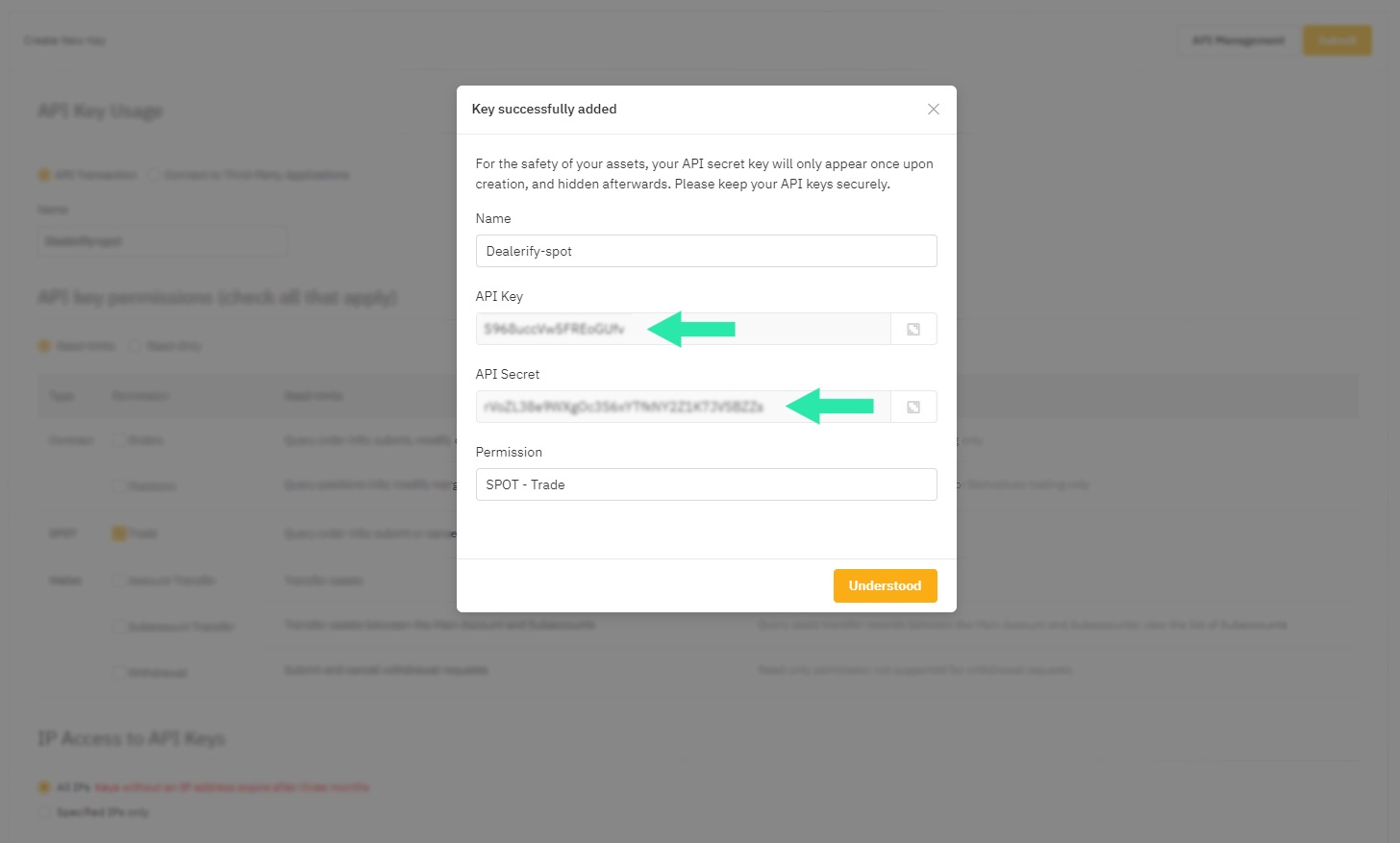 API شما با موفقیت ایجاد شد