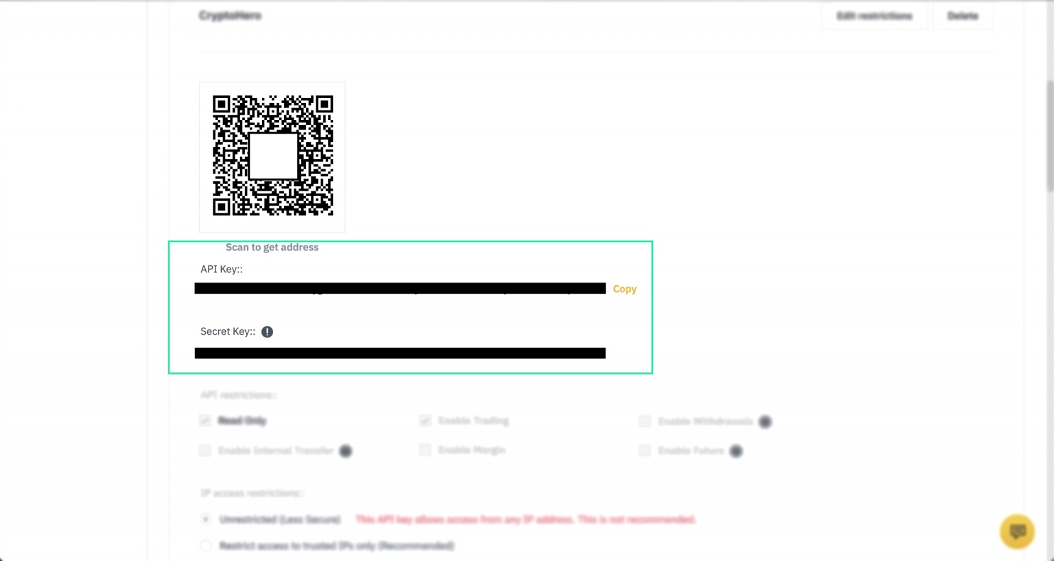 پس از تایید امنیتی موفق، API خود را مشاهده خواهید کرد