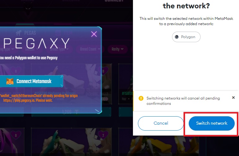 روی گزینه Switch network کلیک نمایید