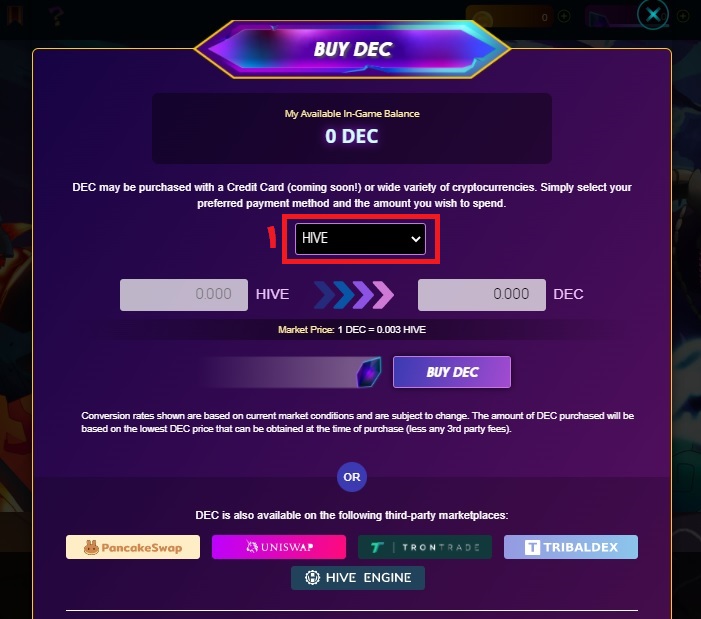 شما می توانید در مارکت این بازی اقلام را با توکن DEC خریداری کنید