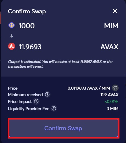 روی گزینه Confirm Swap تراکنش خود را تایید نمایید.