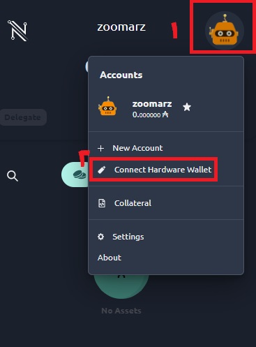 روی گزینه Connect hardware wallet کلیک کنید