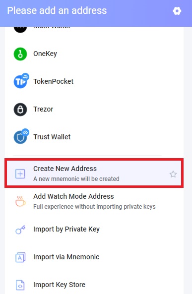روی گزینه Create new address کلیک کنید