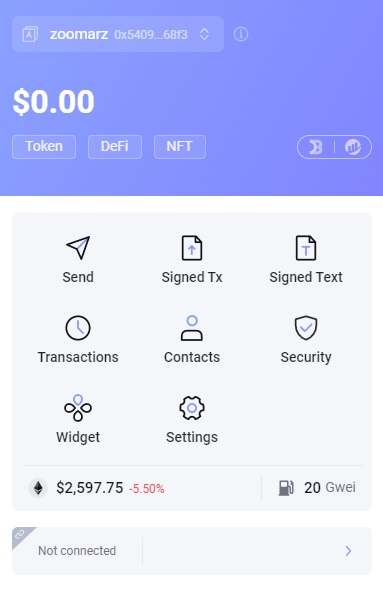 صفحه ی اول کیف پول Rabby